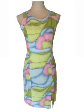 Vintage 90's Cristelle Boutique Paris Multicoloured abstract print midi dress